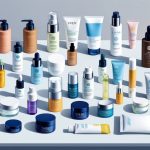 A variety of skincare products arranged neatly on a clean, organized surface, with different bottles, jars, and tubes representing various skin types and steps in a skincare routine