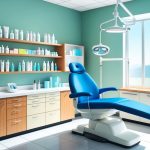 A dermatologist's office with shelves of skincare products, a bright and clean environment, and a professional examining table