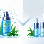 A comparison scene showing natural anti-aging moisturizers with plants and water droplets on one side and clinical prescription cream tubes with price tags on the other.
