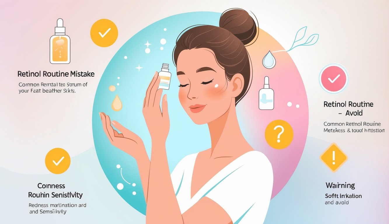 A woman gently applying skincare serum to her face with visual cues showing skin irritation and hydration around her.
